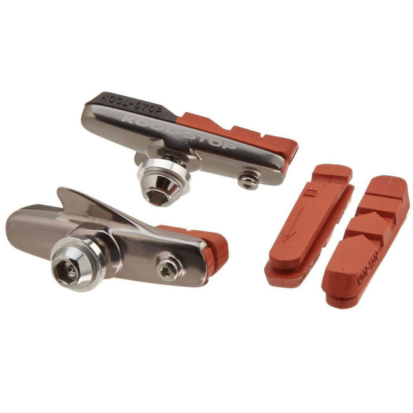 Kool Stop Dura road pads, holder with pads- silver pr