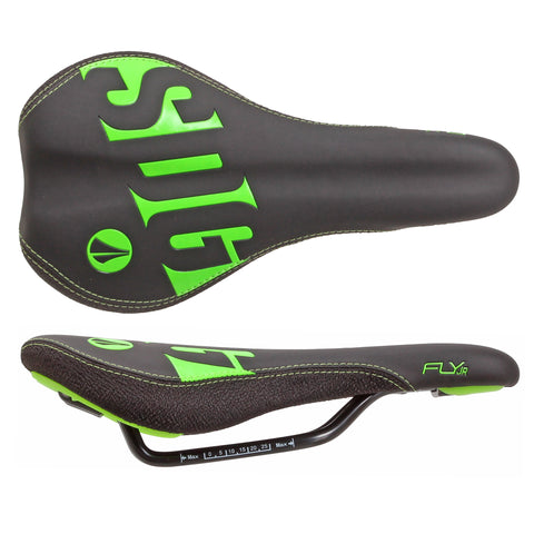 SDG Fly Jr Junior saddle, Steel rails - Black w/ Green