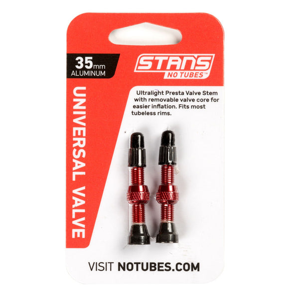 Stan's Alloy Tubeless Presta Valves Stem, 35mm Universal, Pair - Red