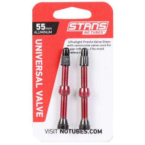 Stan's Alloy Tubeless Presta Valves Stem, 55mm Universal, Pair - Red