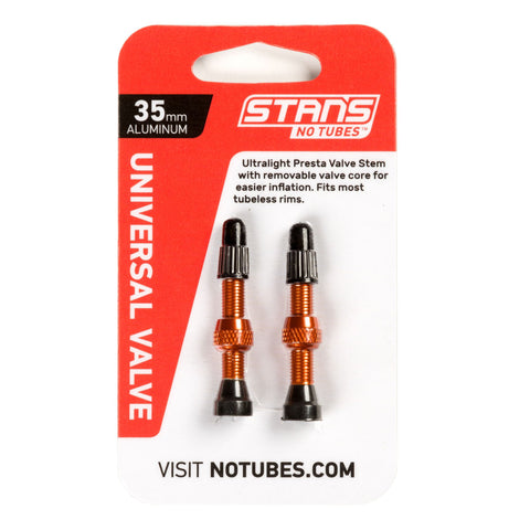 Stan's Alloy Presta Tubeless Valve Stems, 35mm Universal, Pair - Orange