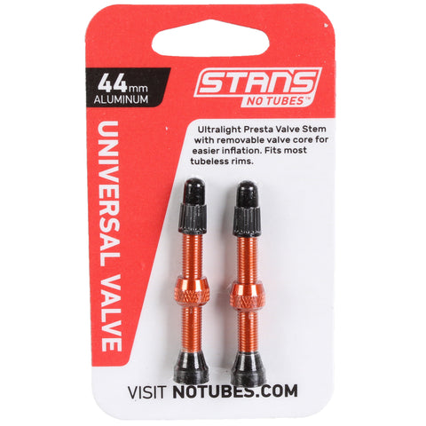 Stan's Alloy Presta Tubeless Valve Stems, 44mm Universal, Pair - Orange