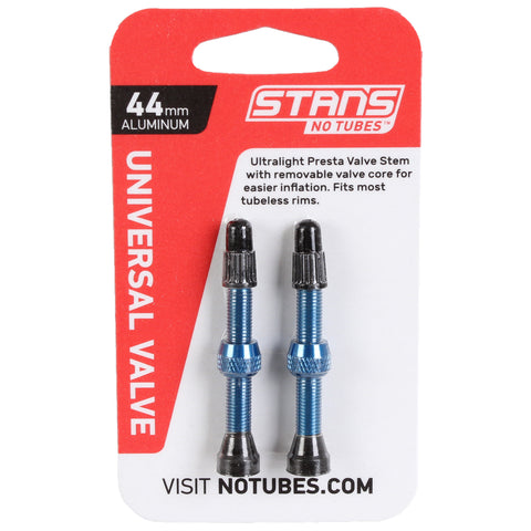 Stan's Alloy Tubeless Presta Valves Stem, 44mm Universal, Pair - Blue