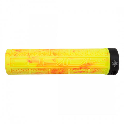 SUPACAZ Grizips Lock-On Grips Neon Red and Yellow Splash/Black