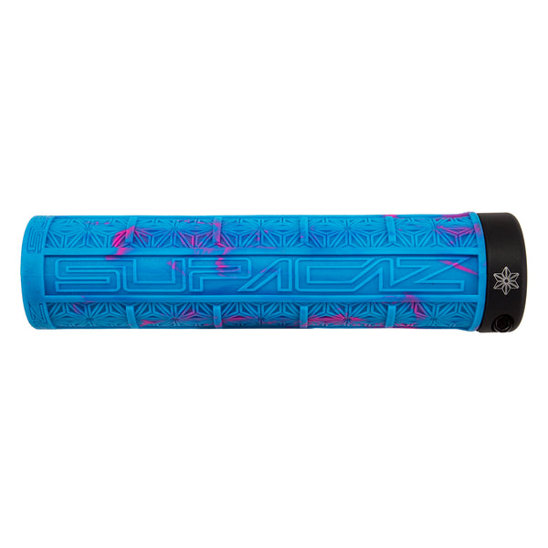 SUPACAZ Grizips Lock-On Grips Neon Blue and Pink Splash/Black