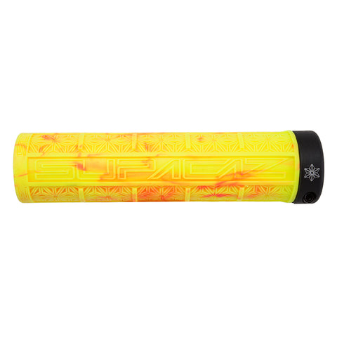 SUPACAZ Grizips Lock-On Grips Neon Red and Yellow Splash/Black