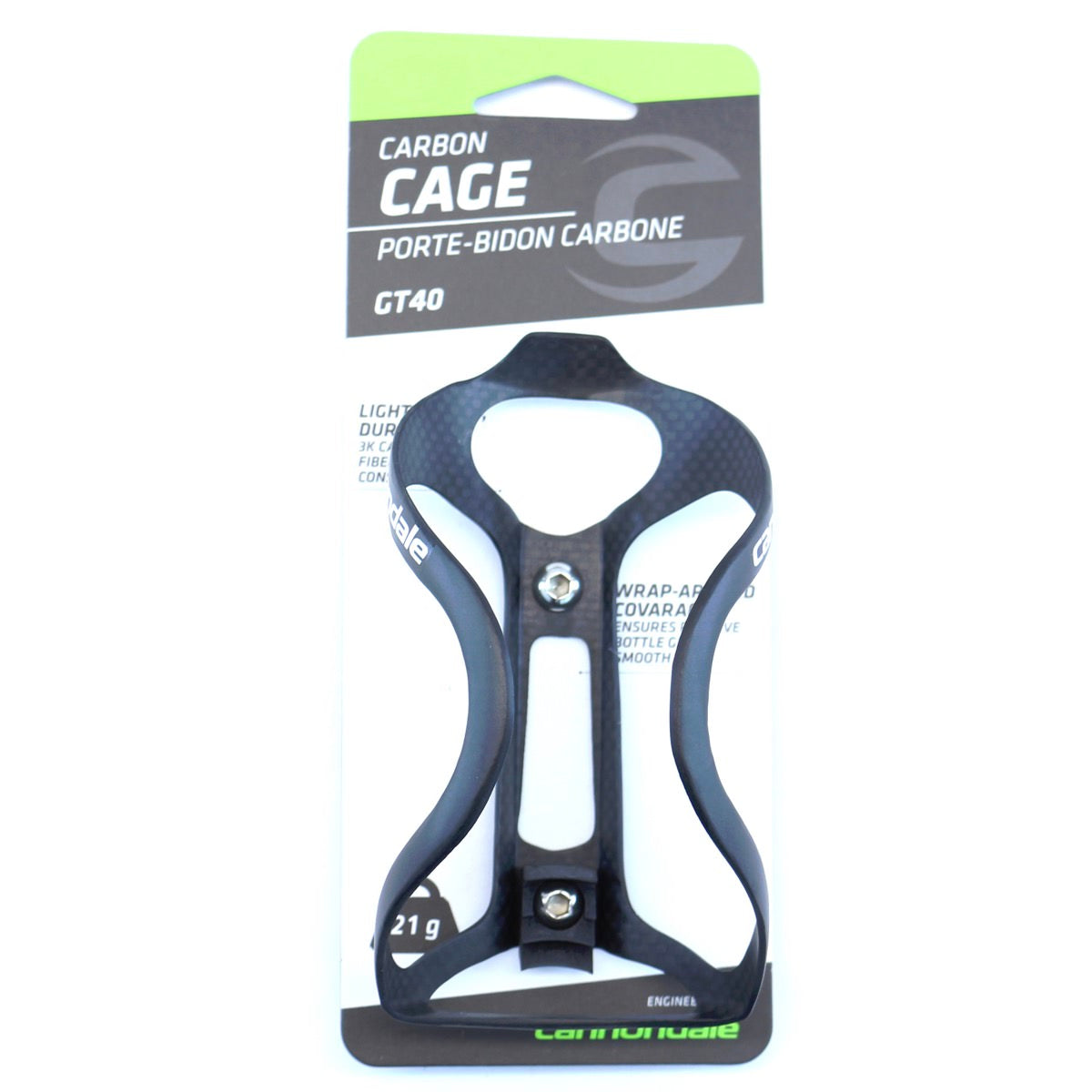 Cannondale GT40 Carbon Water Bottle Cage Carbon w/ White - Only 28 